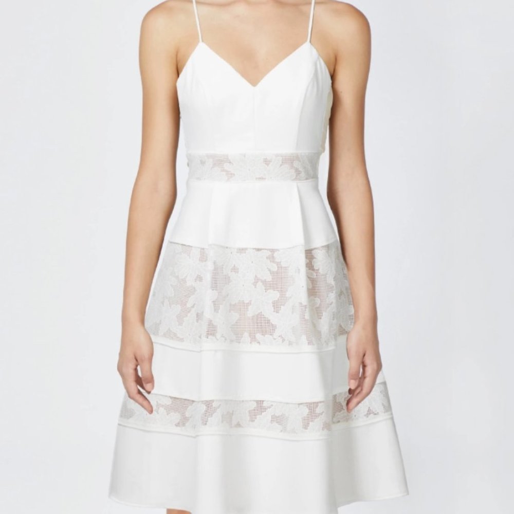 Adelyn Rae Elyse Lace Stripe Fit & Flare Dress
